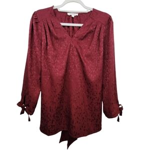 Monday Fun Stitch Fix Burgundy V-Neck Back Tie Pattern Top Size Large NWOT